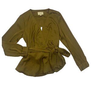 Anthropologie Moulinette Soeurs Size 10 Brynn Drapey Satin Faux Wrap Tie Blouse